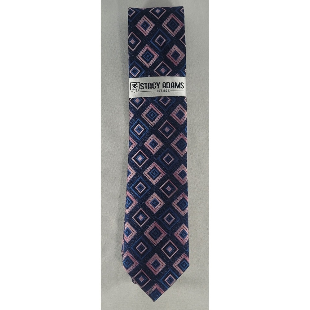 Stacy Adams Necktie And Handkerchief Set Blue & Purple Diamonds 57"L X 3.25"W